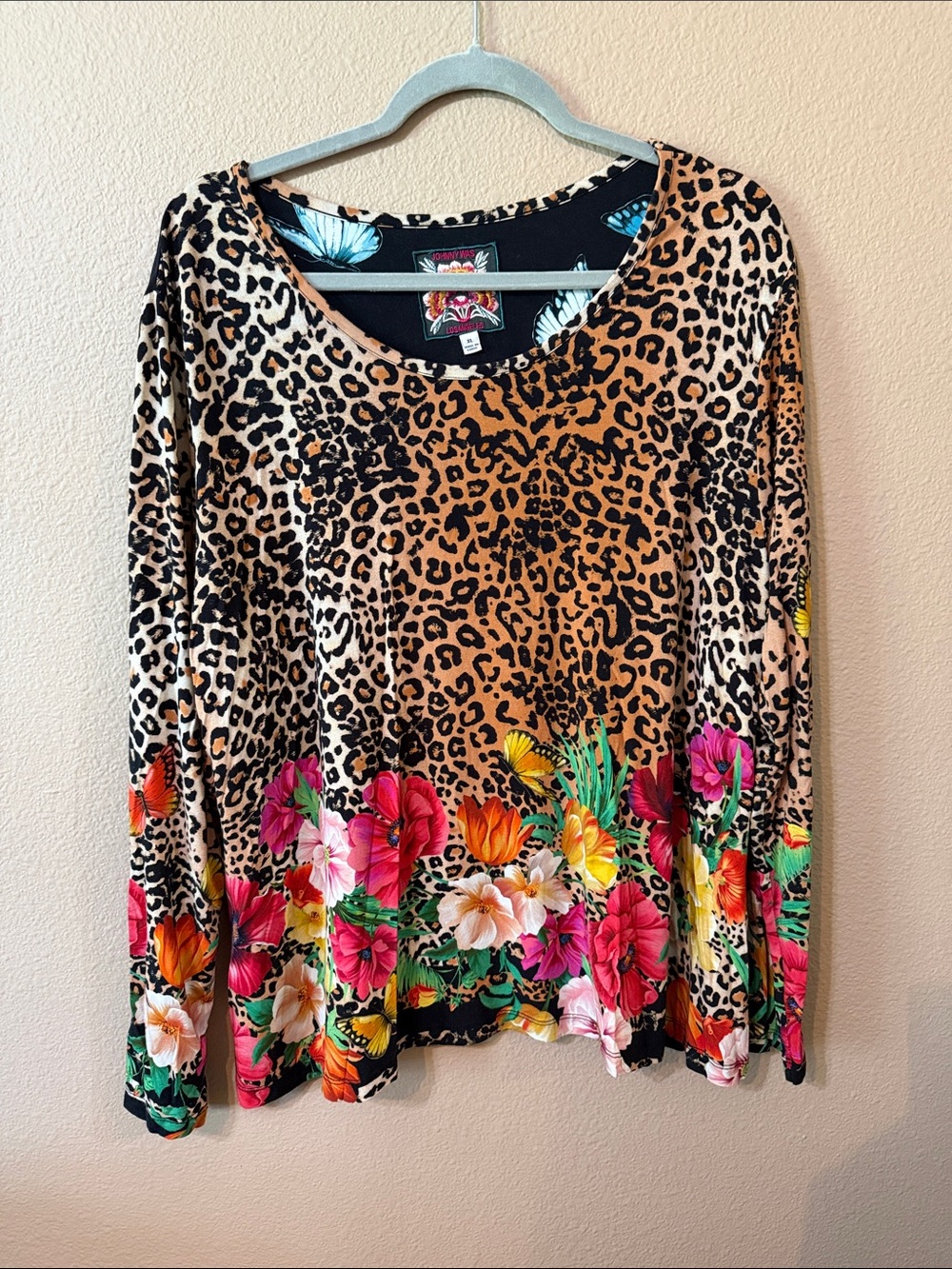Johnny Was Leopard & Floral Long Sleeve Top - Multicolor